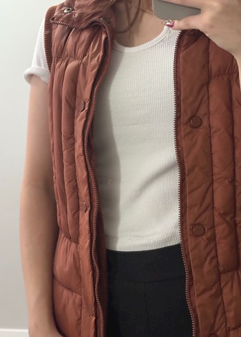 Düğmeli Kadın Bej Şişme Yelek - Görsel 2