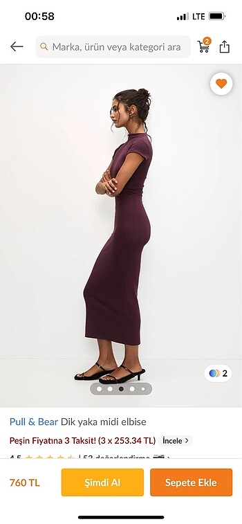 xl Beden Pull&Bear dik yaka midi elbise