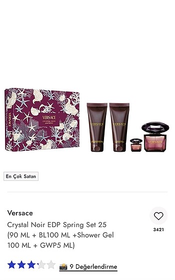 Versace crystal noir edp set( 100 ml vücut losyonu+100 ml duş je