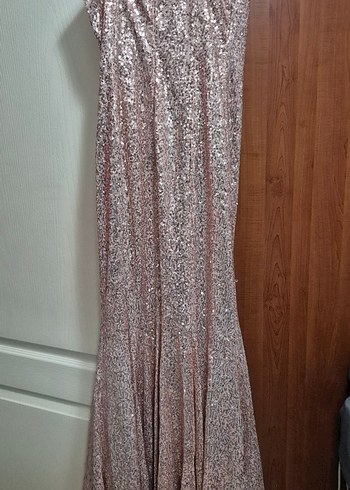 Pembe Parlak Uzun Abiye Elbise - Görsel 2