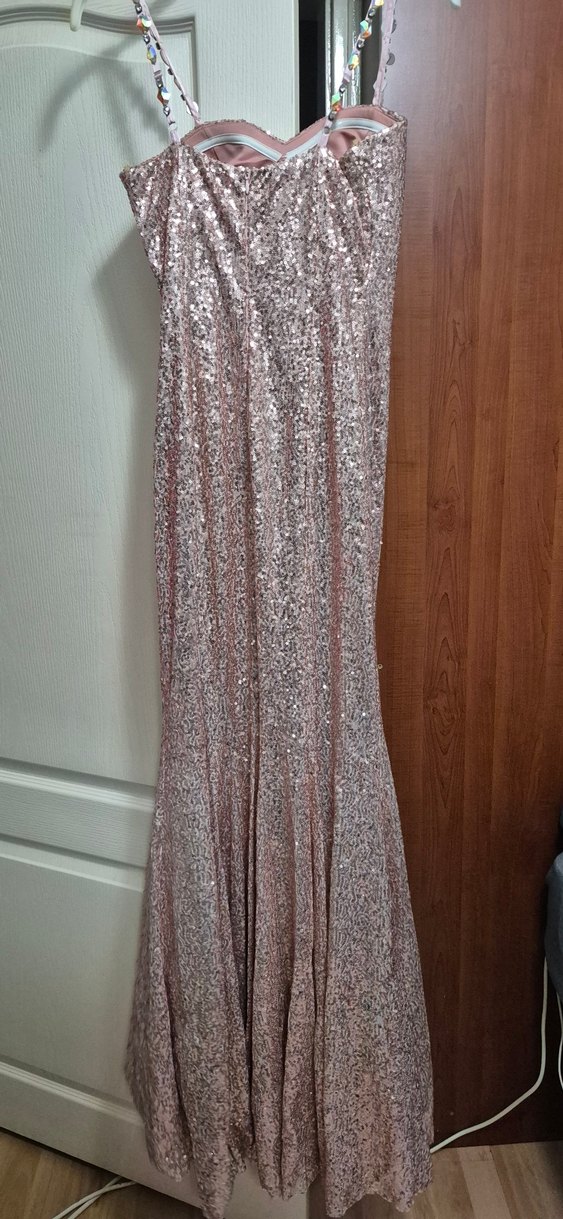 Pembe Parlak Uzun Abiye Elbise - Görsel 2