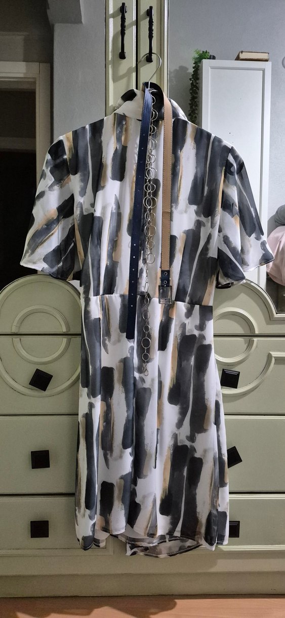 Gri Batik Desenli Kadın Uzun Elbise - Görsel 2