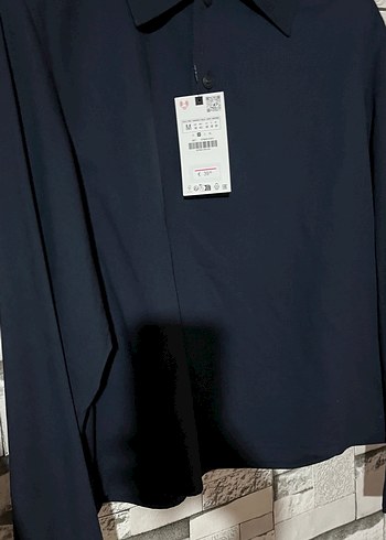 Zara Lacivert Düğmeli Uzun Kollu Erkek Gömlek