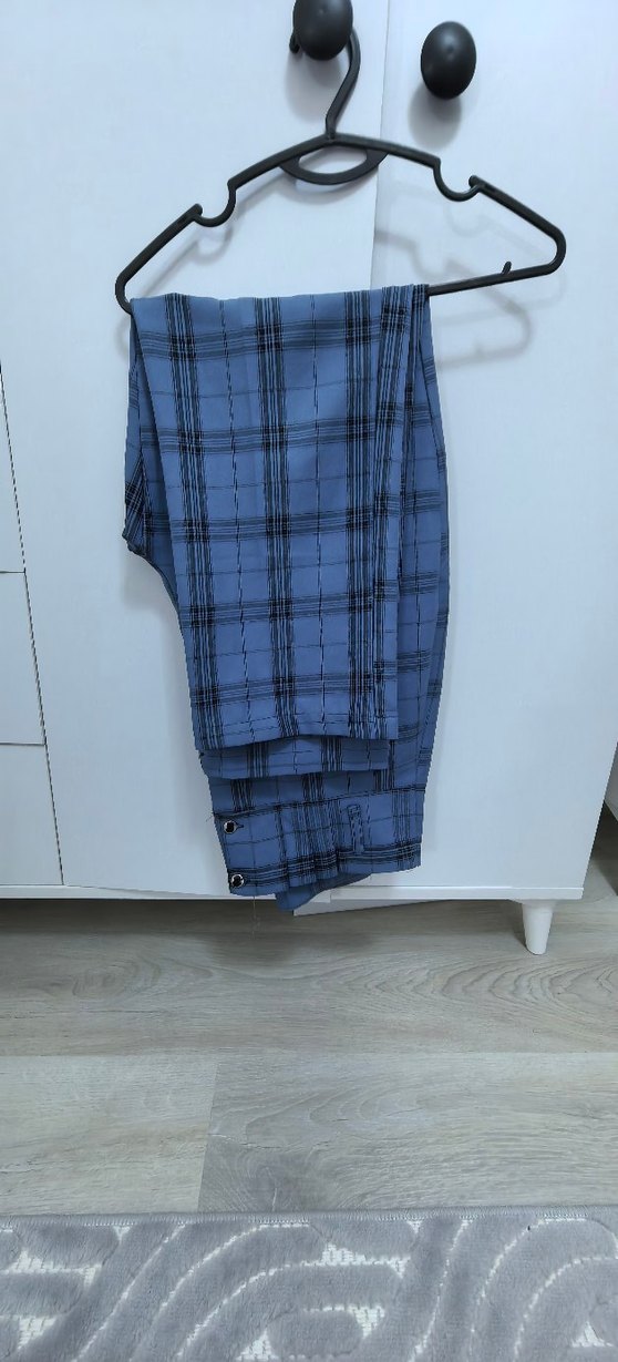 Düğmeli Mavi Kareli Kadın Blazer Ceket takım - Görsel 2