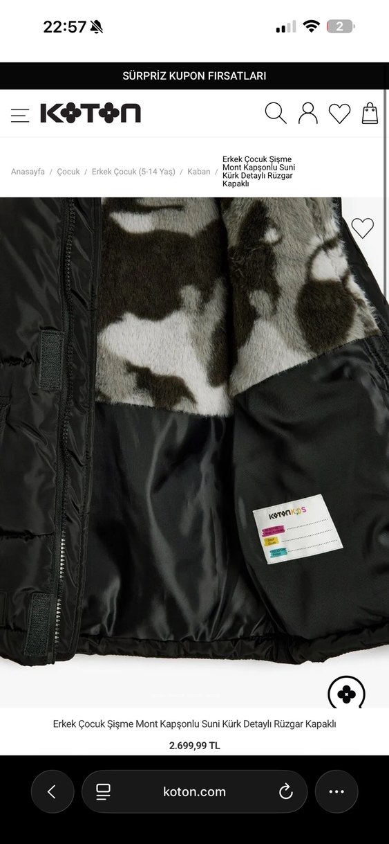 Erkek Çocuk Siyah Kürklü Kapüşonlu Mont - Görsel 2