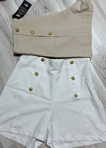 Düğmeli Beyaz Mini Kadın Kumaş Şort