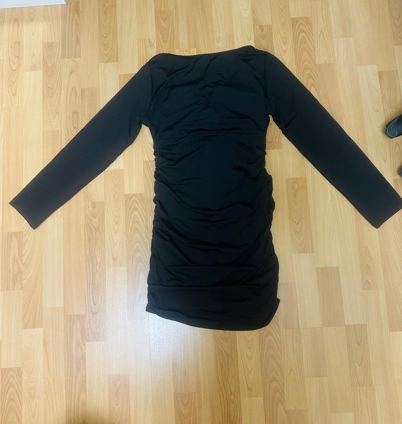 Siyah V Yaka Uzun Kollu elbise - Görsel 2