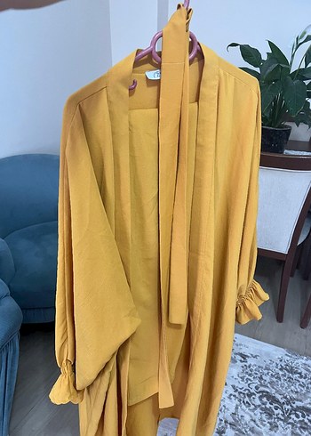 Kadın Sarı Uzun Salaş Kimono - Görsel 4