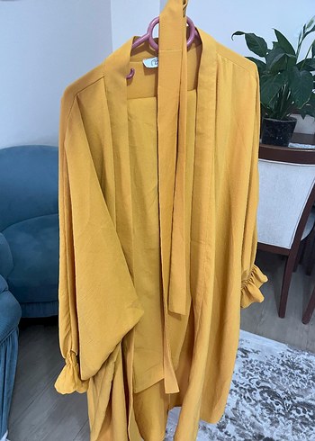 Kadın Sarı Uzun Salaş Kimono - Görsel 2