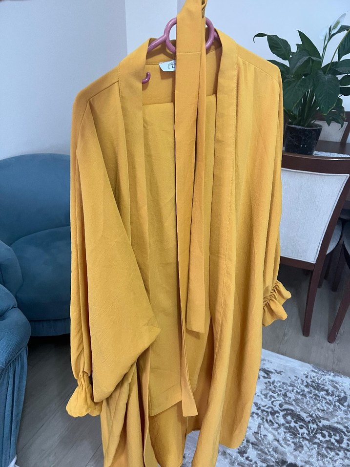 Kadın Sarı Uzun Salaş Kimono - Görsel 2