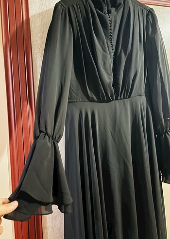Diğer Uzun Siyah Gotik Elbise, Yüksek Yakalı, Salaş