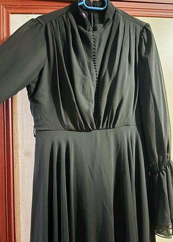 44 Beden Uzun Siyah Gotik Elbise, Yüksek Yakalı, Salaş