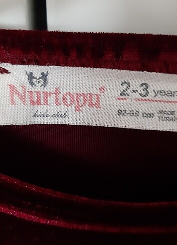 24-36 Ay Beden bordo Renk NURTOPU Kids Club Kadife Elbise