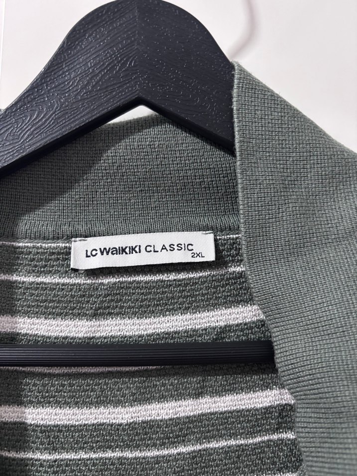 Gri Çizgili Düğmeli Erkek Polo Tişört - Görsel 3