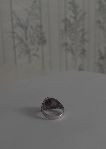 Gümüş Bordo Vintage Erkek Yüzük - Görsel 3