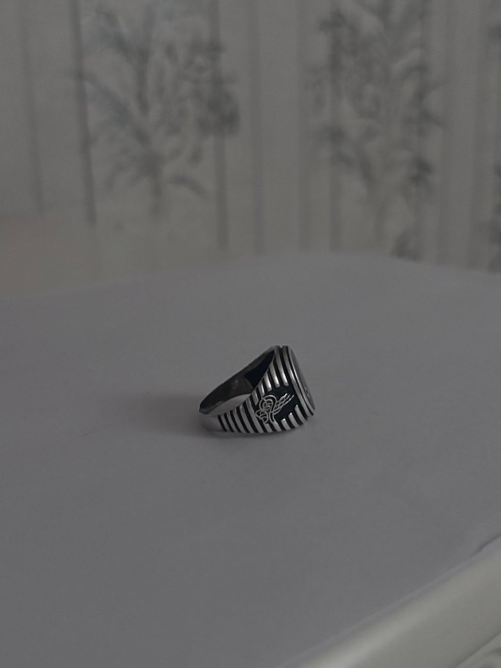 Gümüş Siyah Minimalist Punk Erkek Yüzük - Görsel 3