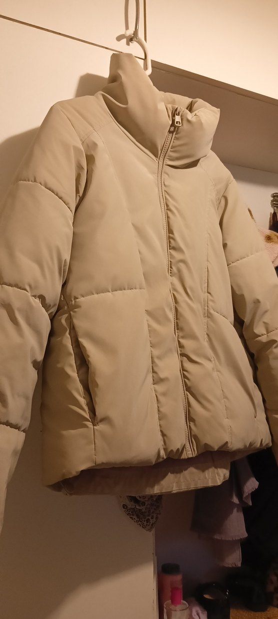 Bej Dik Yaka Oversize Kadın Şişme Mont - Görsel 4