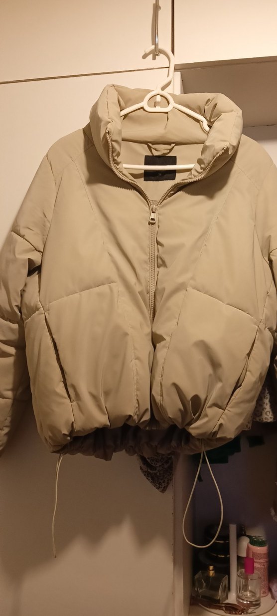 Bej Dik Yaka Oversize Kadın Şişme Mont - Görsel 2