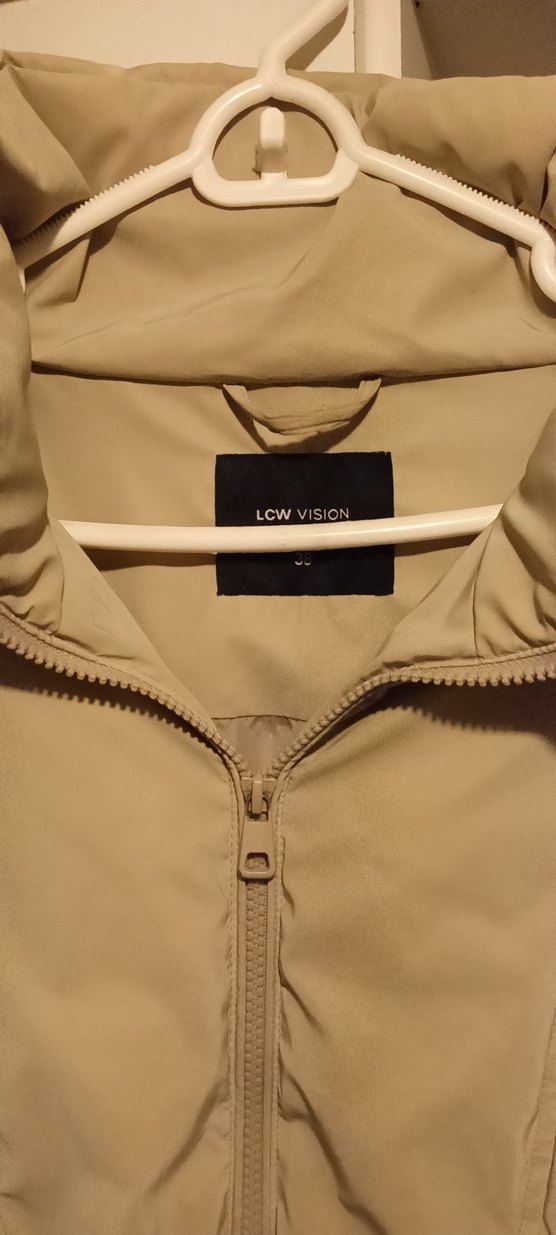 Bej Dik Yaka Oversize Kadın Şişme Mont - Görsel 5