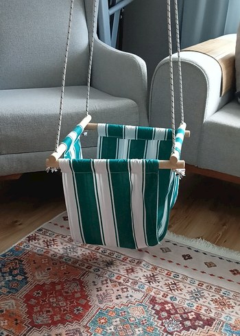 Yeşil Çizgili Sallanan Bebek Beşiği - Görsel 3