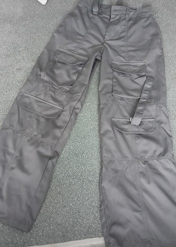 Gri Kadın Kemerli Salaş Kumaş Pantolon - Görsel 2