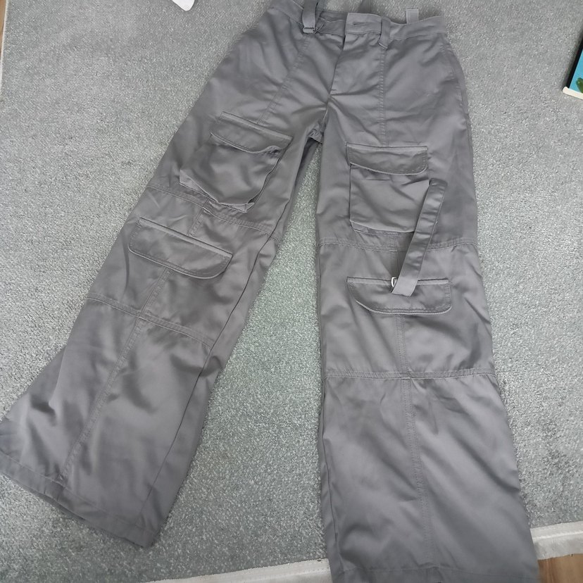 Gri Kadın Kemerli Salaş Kumaş Pantolon - Görsel 2