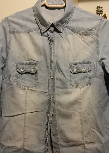 Defacto Gri Kadın Denim Gömlek Uzun Kollu