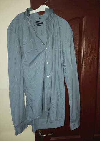 Mavi Keten Erkek Gömlek, Normal Kesim, Uzun Kollu - Görsel 2