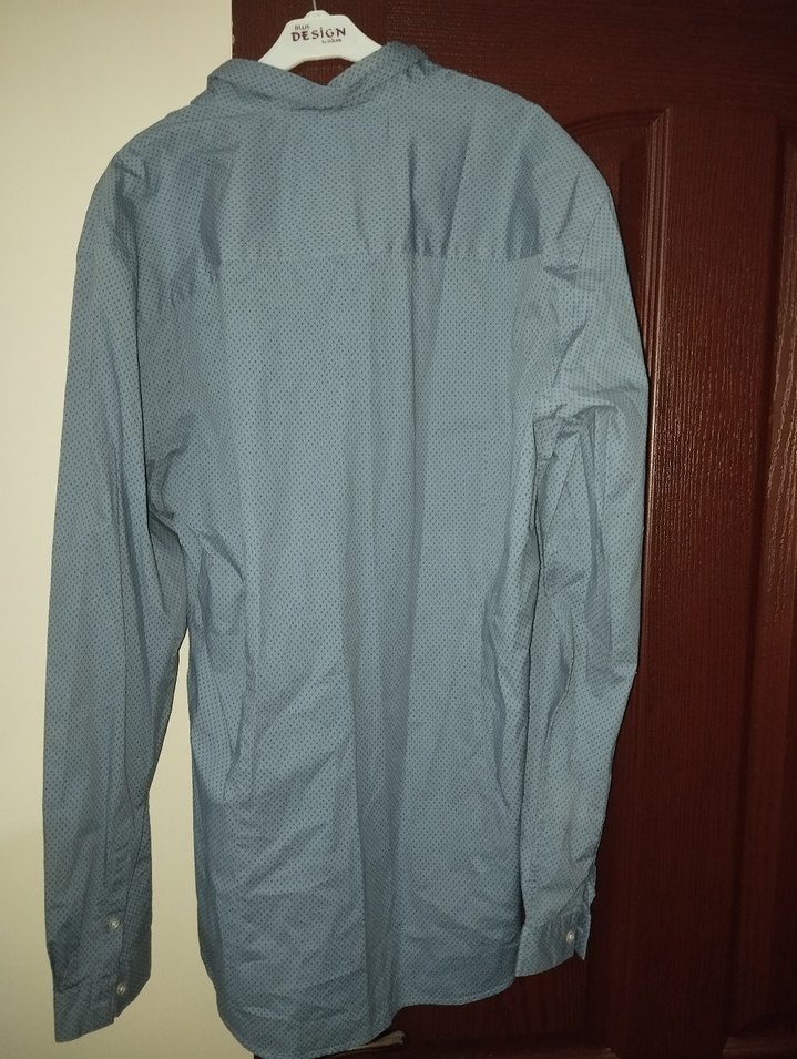 Mavi Keten Erkek Gömlek, Normal Kesim, Uzun Kollu - Görsel 3