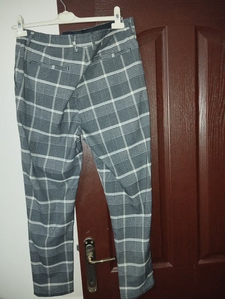 Düğmeli Gri Kadın Kumaş Pantolon - Görsel 2