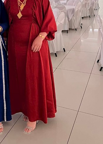 Kiremit rengi Uzun Kollu Drapeli Kadın abiye veya elbise