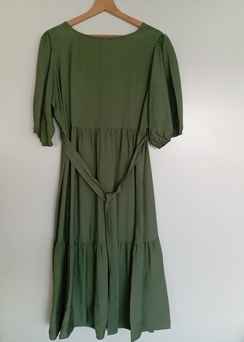 Viscon Kumaşlı Kemerli Haki Uzun Elbise - Görsel 2