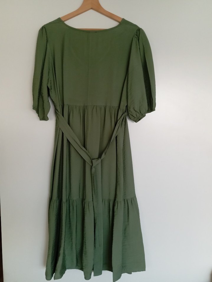 Viscon Kumaşlı Kemerli Haki Uzun Elbise - Görsel 2