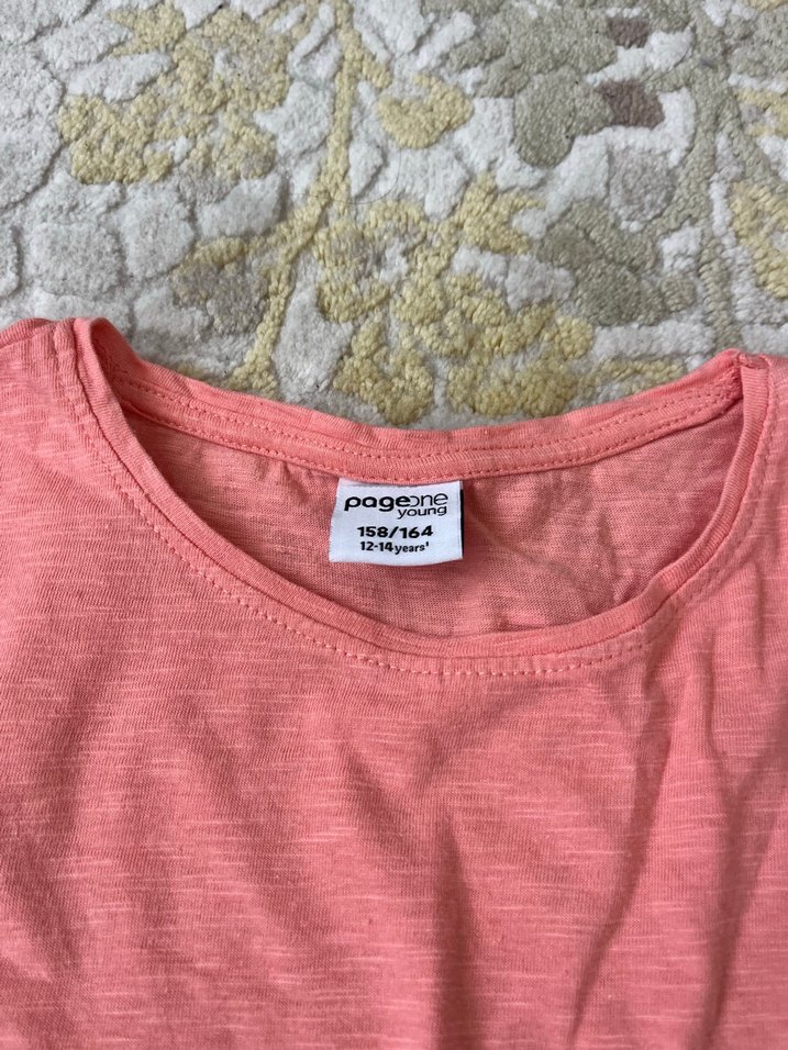 Kız Çocuk Dantel Detaylı Pembe Kısa Kollu Tişört - Görsel 2