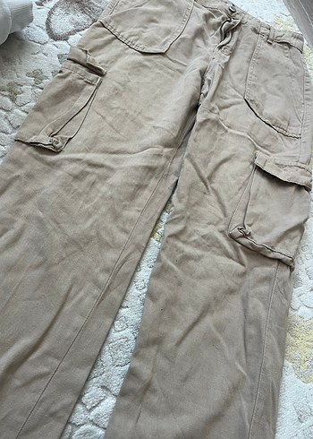 Bej Bol Kesim Kadın Pantolon kargo pantolon - Görsel 2