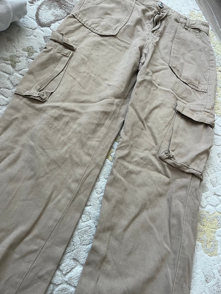 Bej Bol Kesim Kadın Pantolon kargo pantolon - Görsel 2