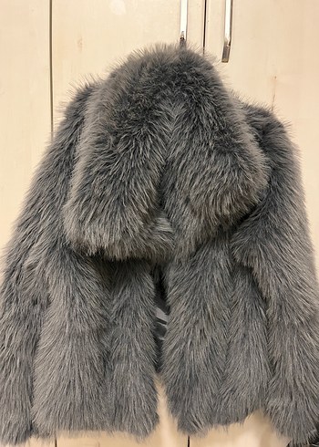 Gri  Desenli Kadın Peluş Ceket antrasit kürk Sinem Kıvanç - Görsel 2