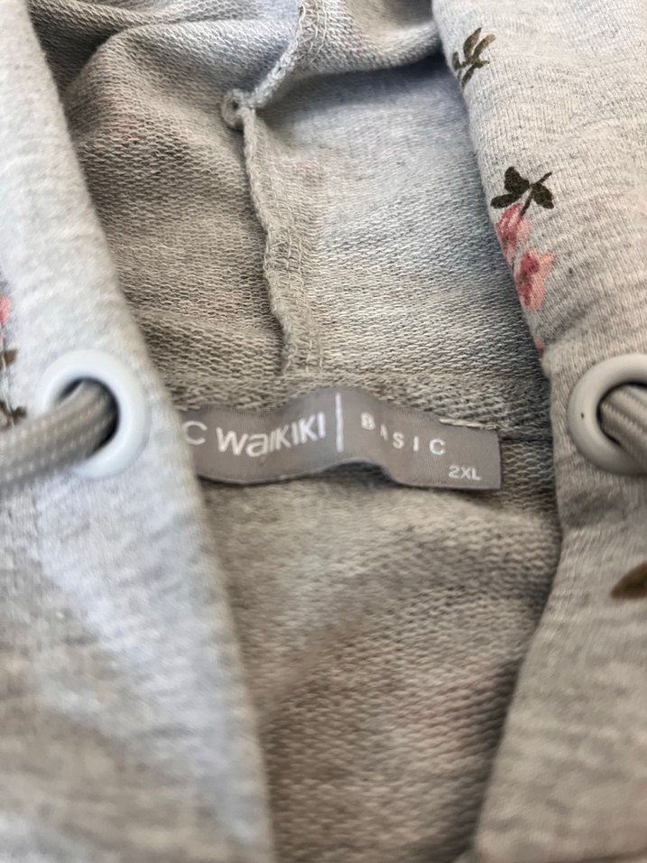 Gri Nakışlı Kapüşonlu Rahat Kadın Ceket - Görsel 2