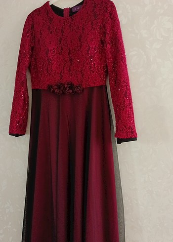 Abiye Bordo Uzun Kollu Drapeli Abiye Elbise 38-40 uyumlu 135 uzunluğu