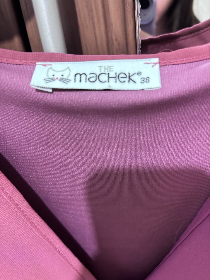 Mor V Yaka Uzun Drapeli Kadın Elbise - Görsel 2