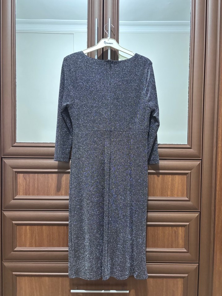 Gri Drapeli Uzun Kollu Kadın Abiye Elbise - Görsel 3