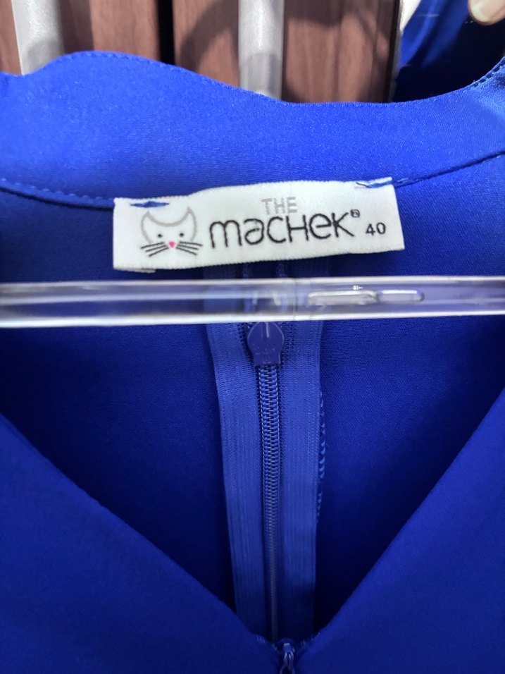 Parlak Mavi Kısa Kollu Kemerli Uzun elbise - Görsel 3