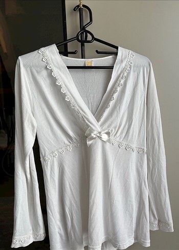 Uzun Beyaz Bohem Kadın Sabahlık - Görsel 4