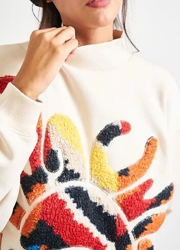s Beden beyaz Renk Önü Kapatma Desenli Sweatshirt