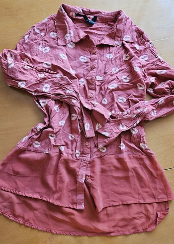 Altı Tüllü, Pembe, Öpücük Desenli Kadın Gömlek - Görsel 3