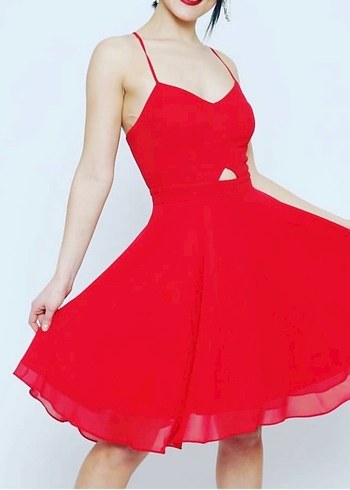 Kırmızı Midi Kokteyl Elbisesi - Görsel 2