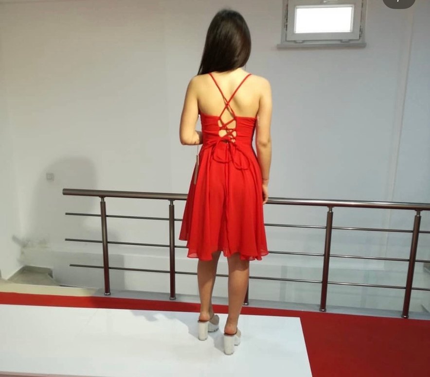 Kırmızı Midi Kokteyl Elbisesi - Görsel 4