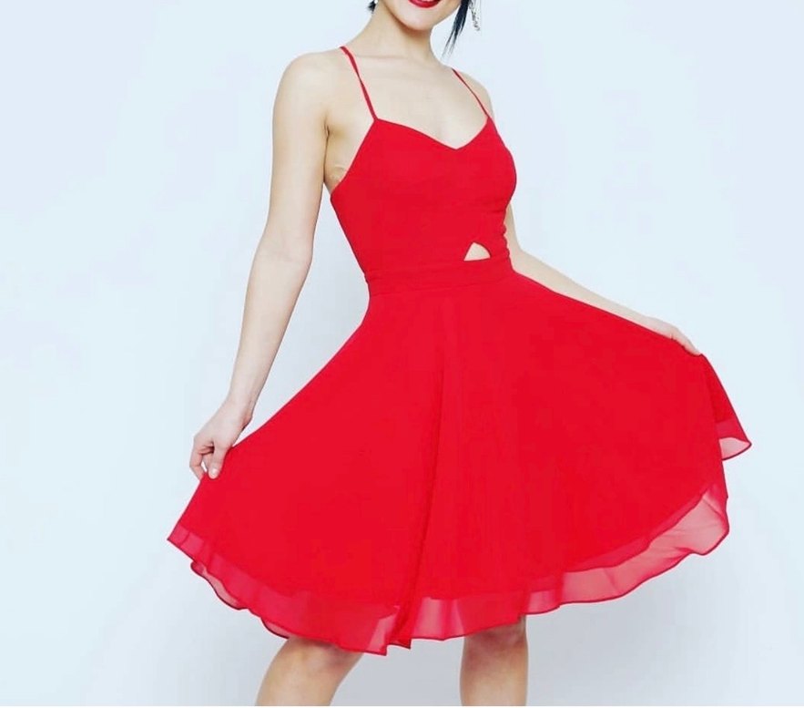 Kırmızı Midi Kokteyl Elbisesi - Görsel 2