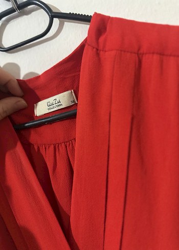 Kadın Kırmızı Kısa Kollu Drapeli Tulum - Görsel 3