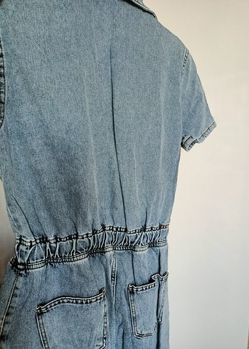 38 Beden Düğmeli Kısa Kollu Kadın Denim Tulum
